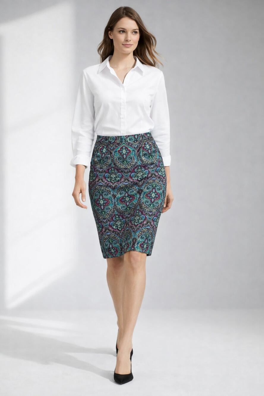 Talbots Teal Purple Paisley Skirt Sz 6 Office Preppy Casual